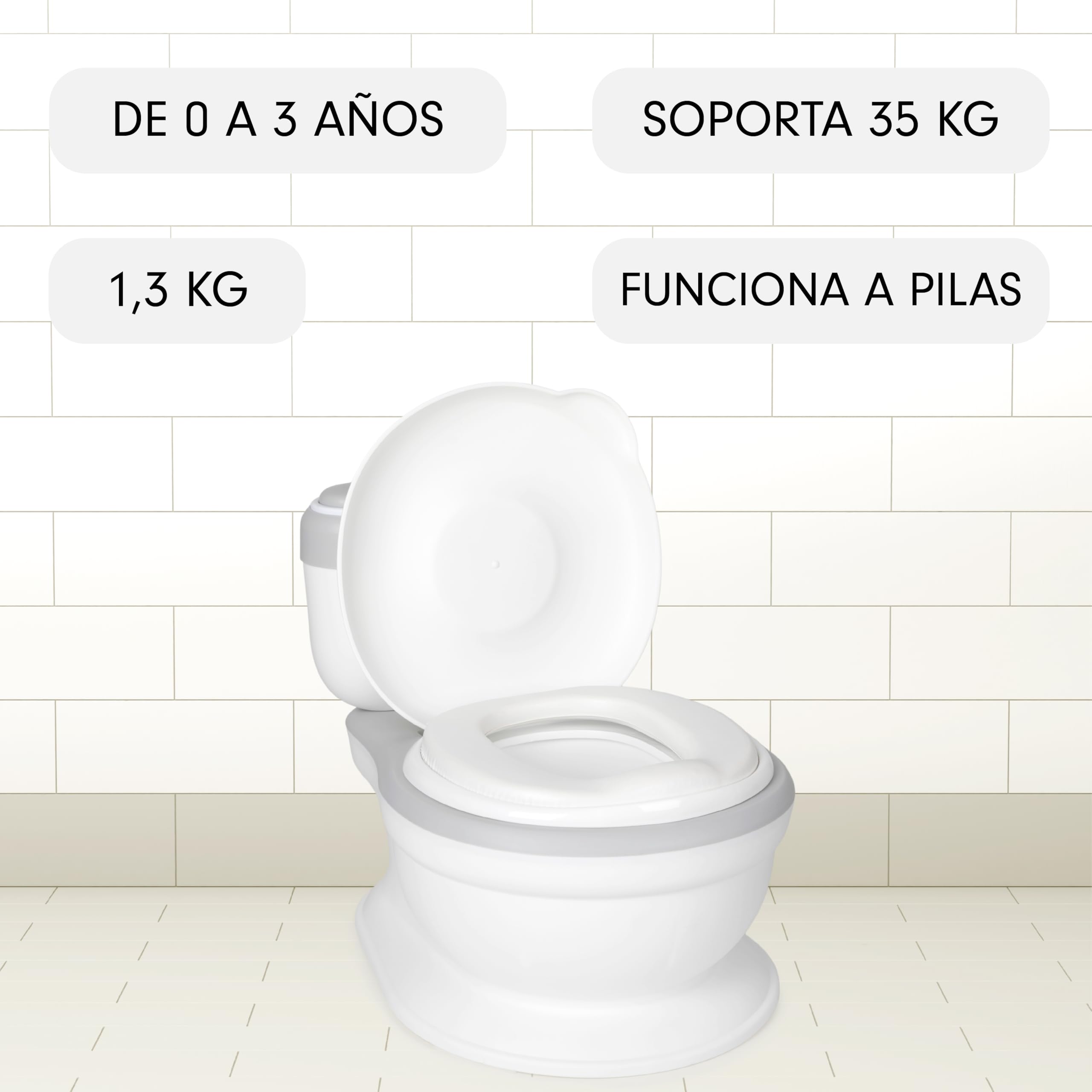 Toral Orinal Bebe 2 años Musical Acolchado. Inodoro portatil handy potty. Ayuda al aprendizaje de bebés y niños. Perfecto como orinal o baño. Con sonido incluido. +18m Modelo Poopy