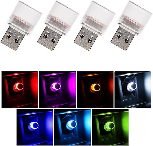 Miniatura 7 de Sylvil 4 luces LED USB para el interior del automóvil, con interfaz automotriz USB enchufable, lámparas nocturnas de carga, mini luz LED para