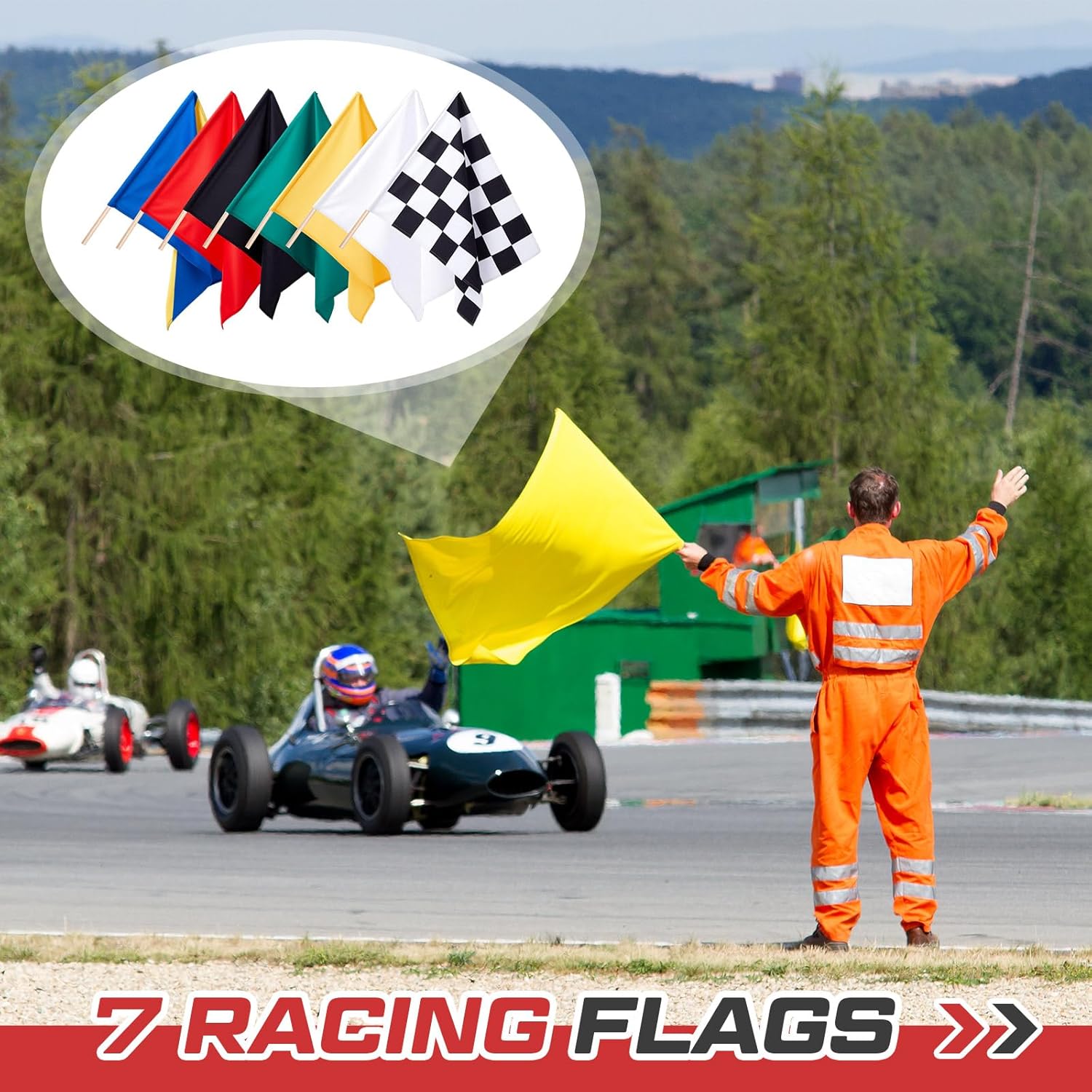 Set of 7 Racing Flag Mounted on 30'' Flagpole and Storage Bag 24'' x 30'' Polyester Race Track Flag for Sports Racetrack Outdoor Karting Circuit Home Indoor Outdoor Party Decorations - Image 2