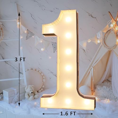 Miniatura 3 de Números iluminados de marquesina de 3 pies, números de marquesina para decoración de cumpleaños, marco de números de mosaico, números grandes