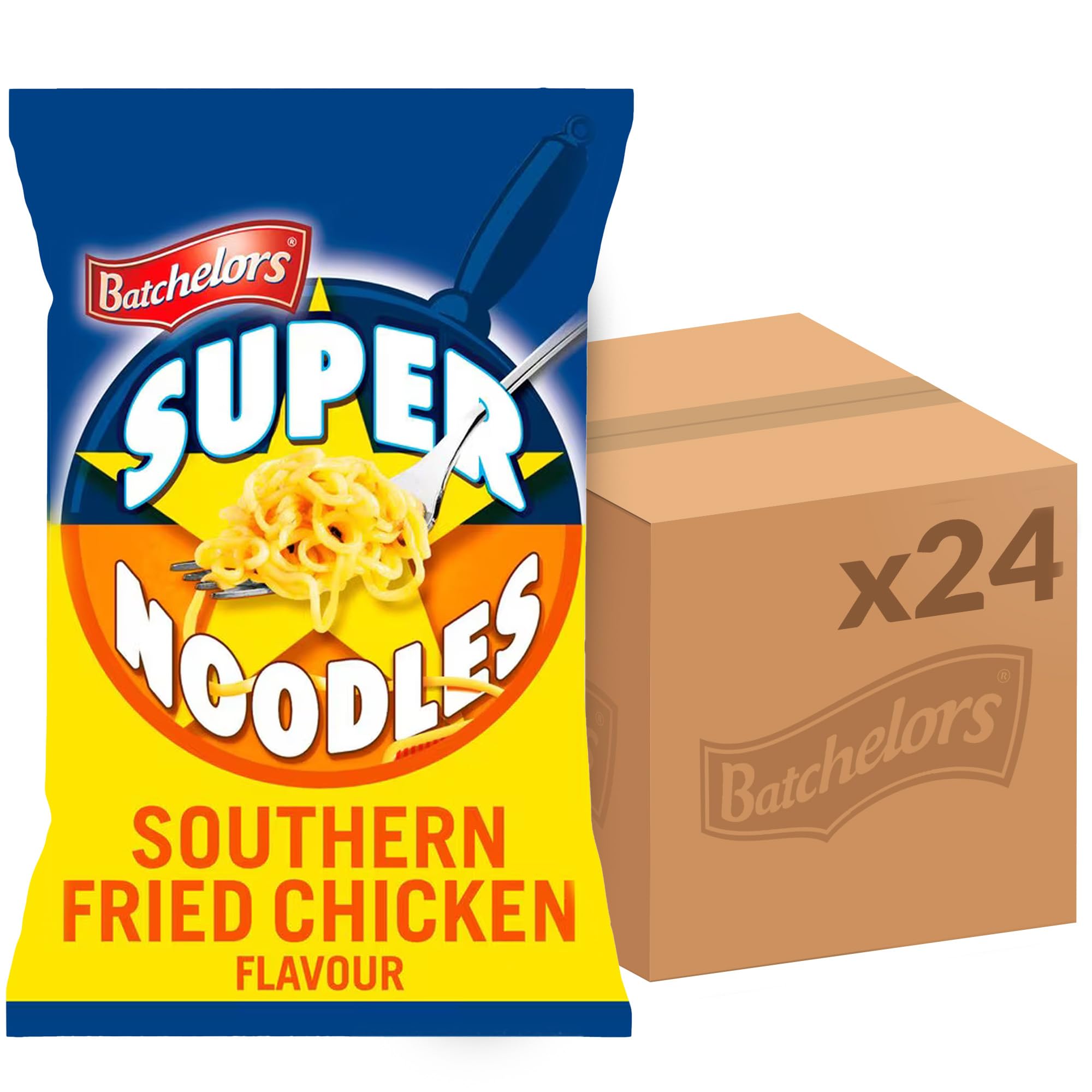 Batchelors Super Noodles Southern Fried Chicken Flavour, Instant Snack Ready in 4 Minutes, 90 g Packet (Pack Of 24)