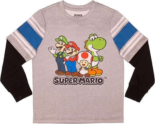 Miniatura 4 de Nintendo Kids Super Mario Bros Mario & Luigi Boys Long Sleeve 2-Pack Active Mesh T-Shirt Bundle Set for Boys