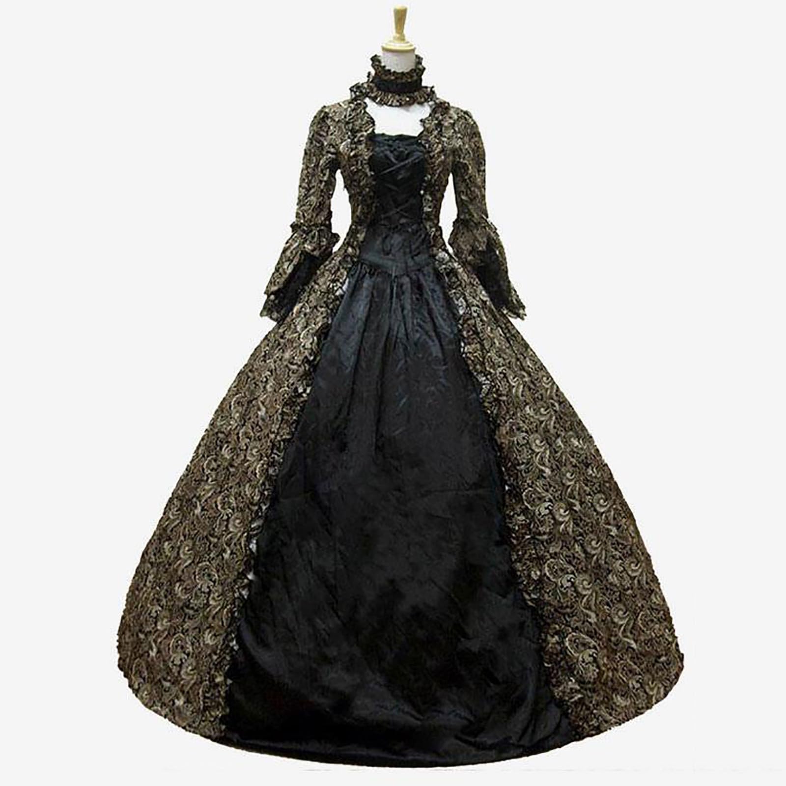 Renaissance Kleid Damen Mittelalter Gothic Kostüm Regency Corsagenkleid | Swing Steampunk Kleider, Viktorianisches Kleid, Trompetenärmel Outfit, Frauen Cosplay Dress,Karneval Halloween Maxikleid