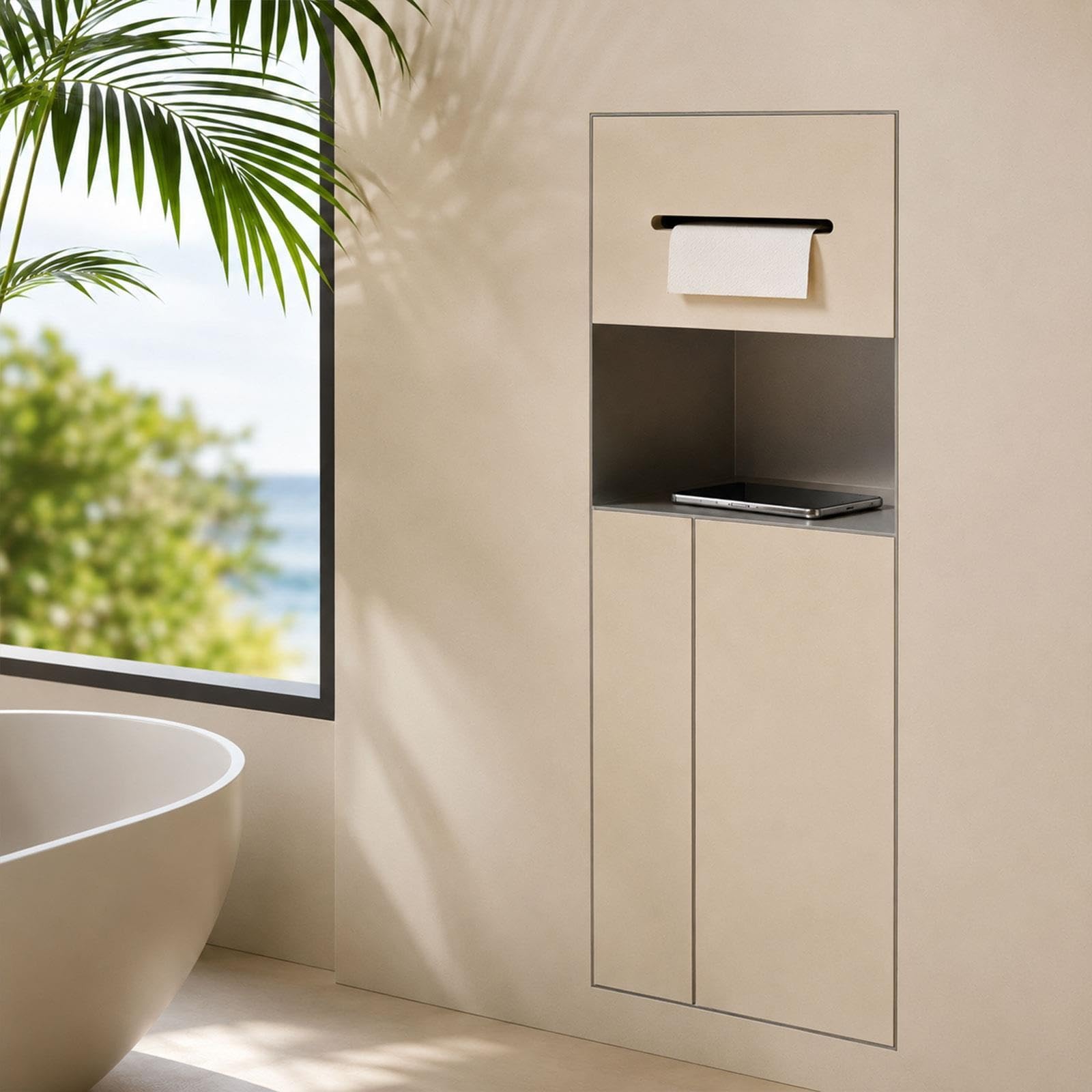 Portarrollos De Papel HigiéNico Empotrado, con Porta Pañuelos, Estante