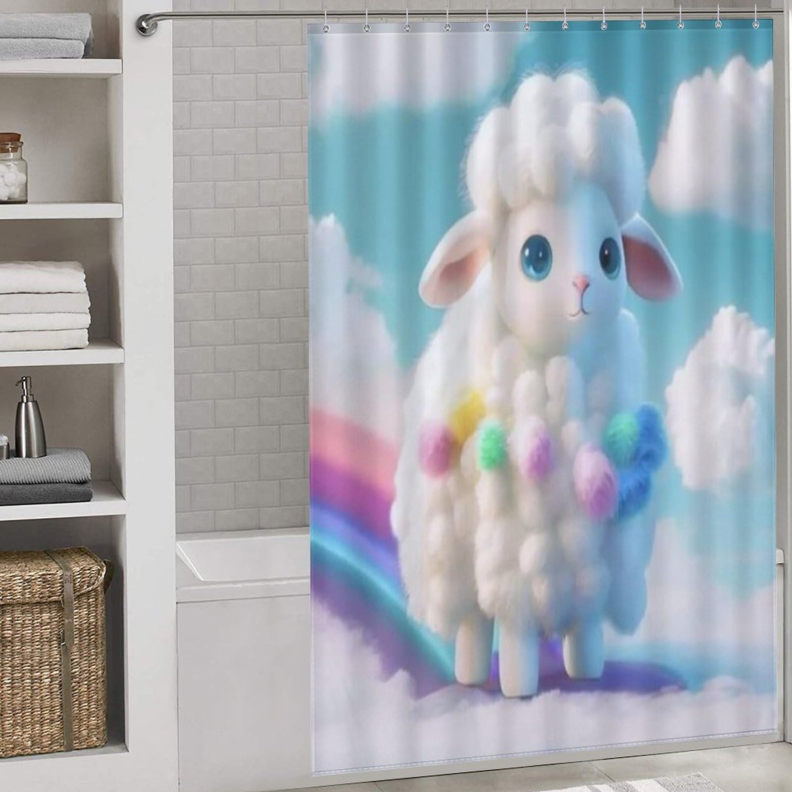 Rideau de douche mouton imperméable en polyester lavable pour baignoire d'angle 152x183cm