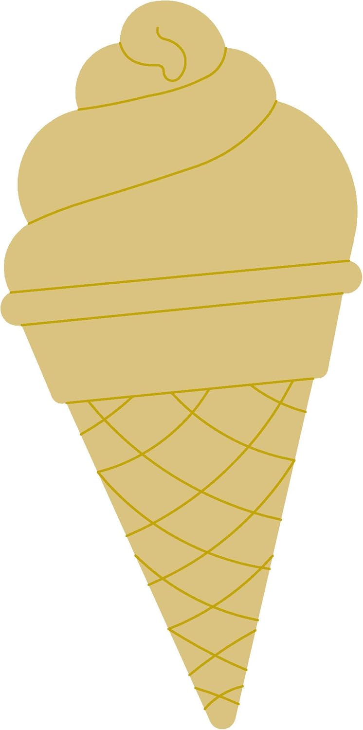 Ice Cream Cone Design by Lines Cutout Unfinished Wood Summer Coloring Book Door Hanger MDF Shape Canvas Style 3 (24")