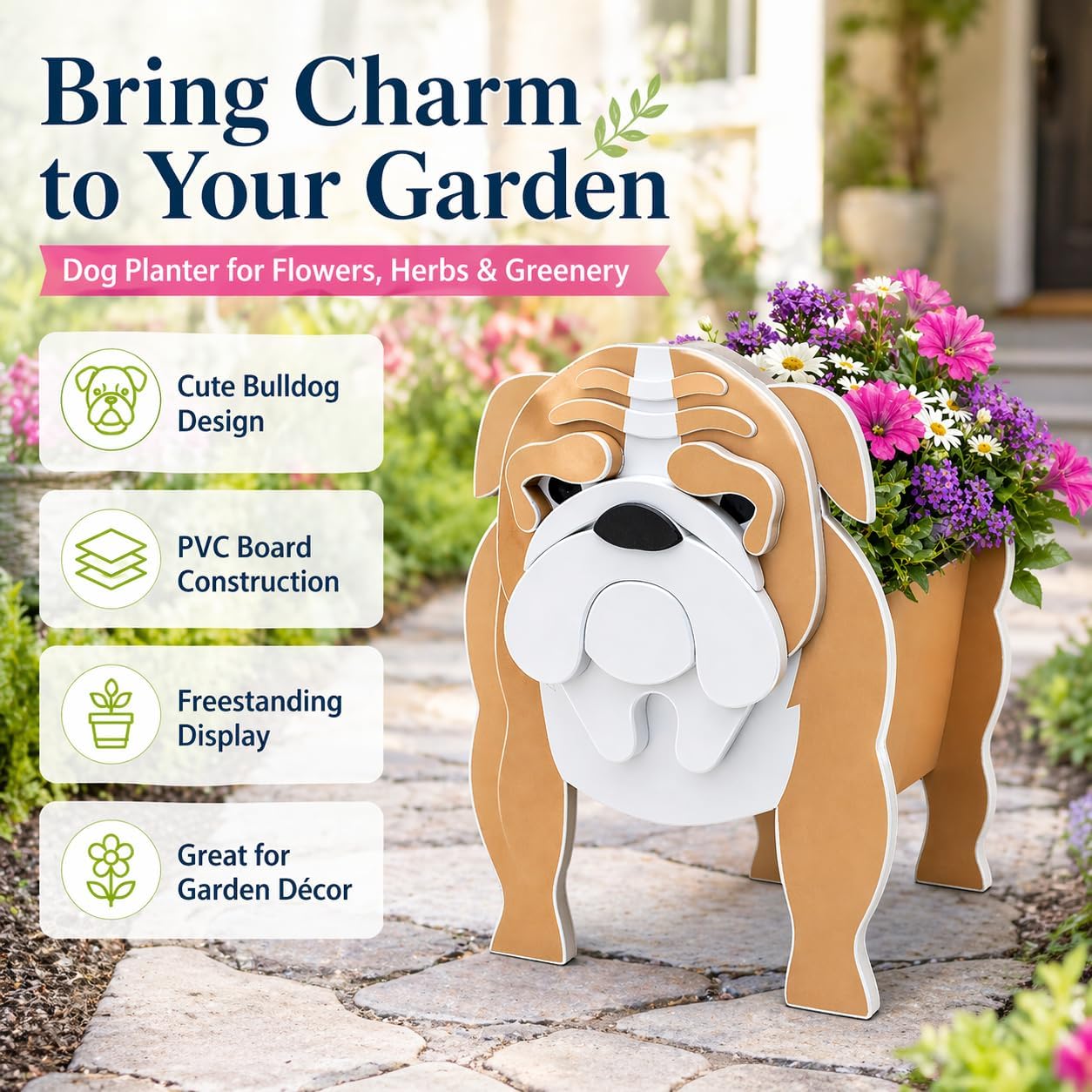 Small English Bulldog Planter Plant Pots, Animal Shaped Planter Pot, Premium Garden Succulent Plant Pots Cute Dog Design, Storage Container Dog Planters for IndoorPlants 9.8 x 6.3 inch image 2