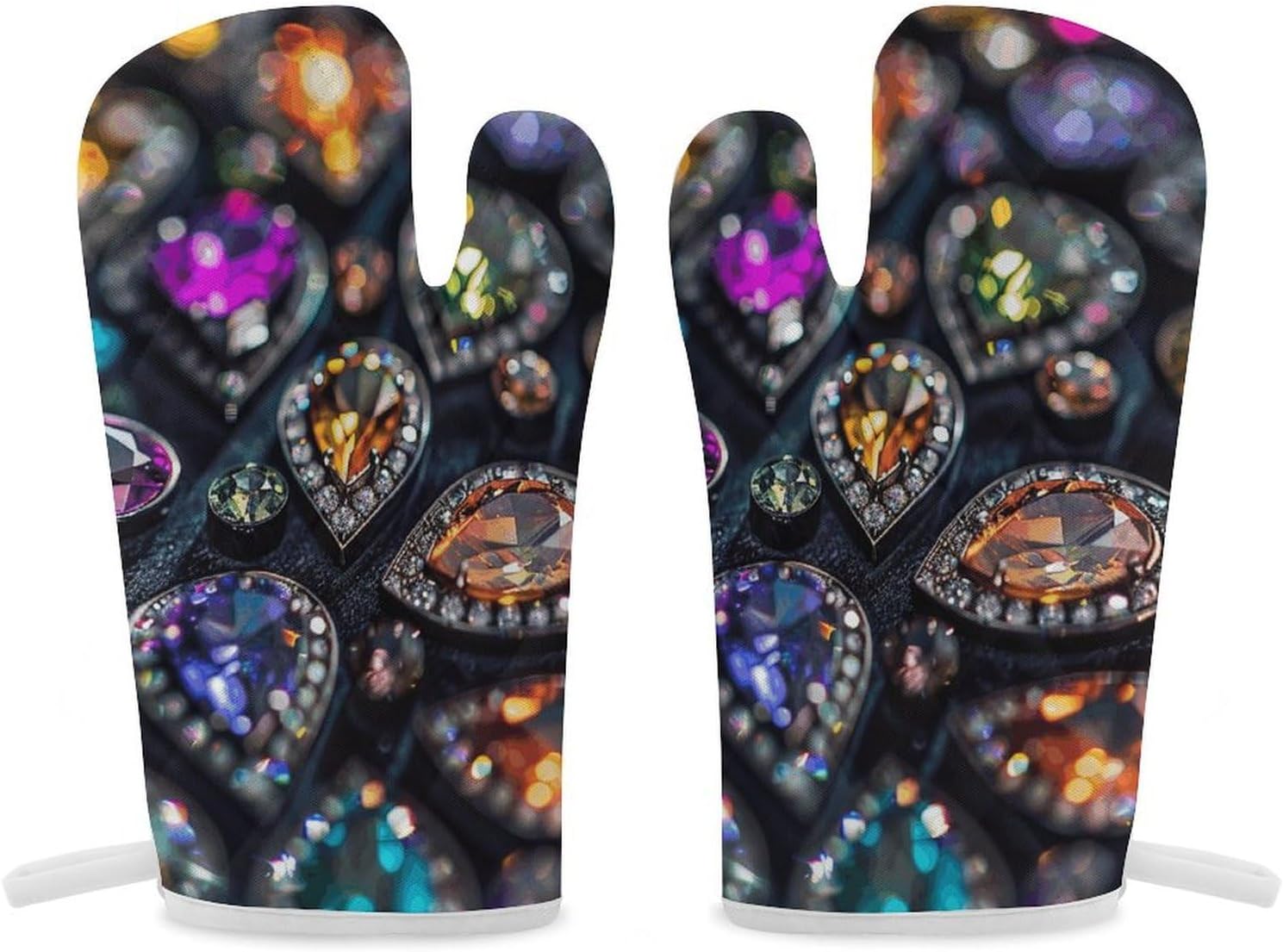 2 Pcs Oven Mitts Heat Resistant Kitchen Gloves Soft Safety Intricate Jewelry Patterns Oven Glove for Microwave, Barbecue