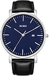 BUREI Ultra Thin Minimalist Men Watch,Analog Waterproof Casual Business Wristwatch，Brown Black Leather Watches