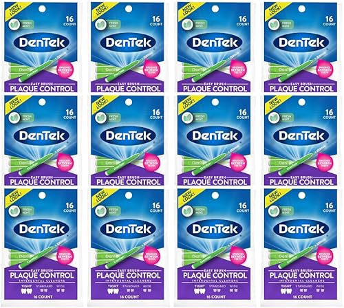 DenTek Easy Brush Fresh Mint - Limpiadores interdentales extra apretados, 16 unidades (paquete de 12)