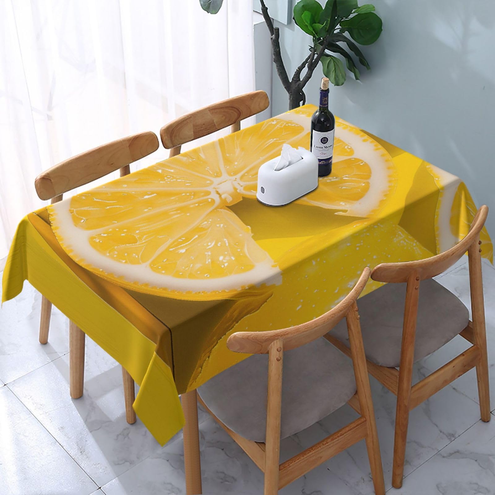 WPKJU Yellow Lemon Printed Tablecloth Water Resistant Table Cover Washable Rectangle Table Cloth for Tables 54x72 in