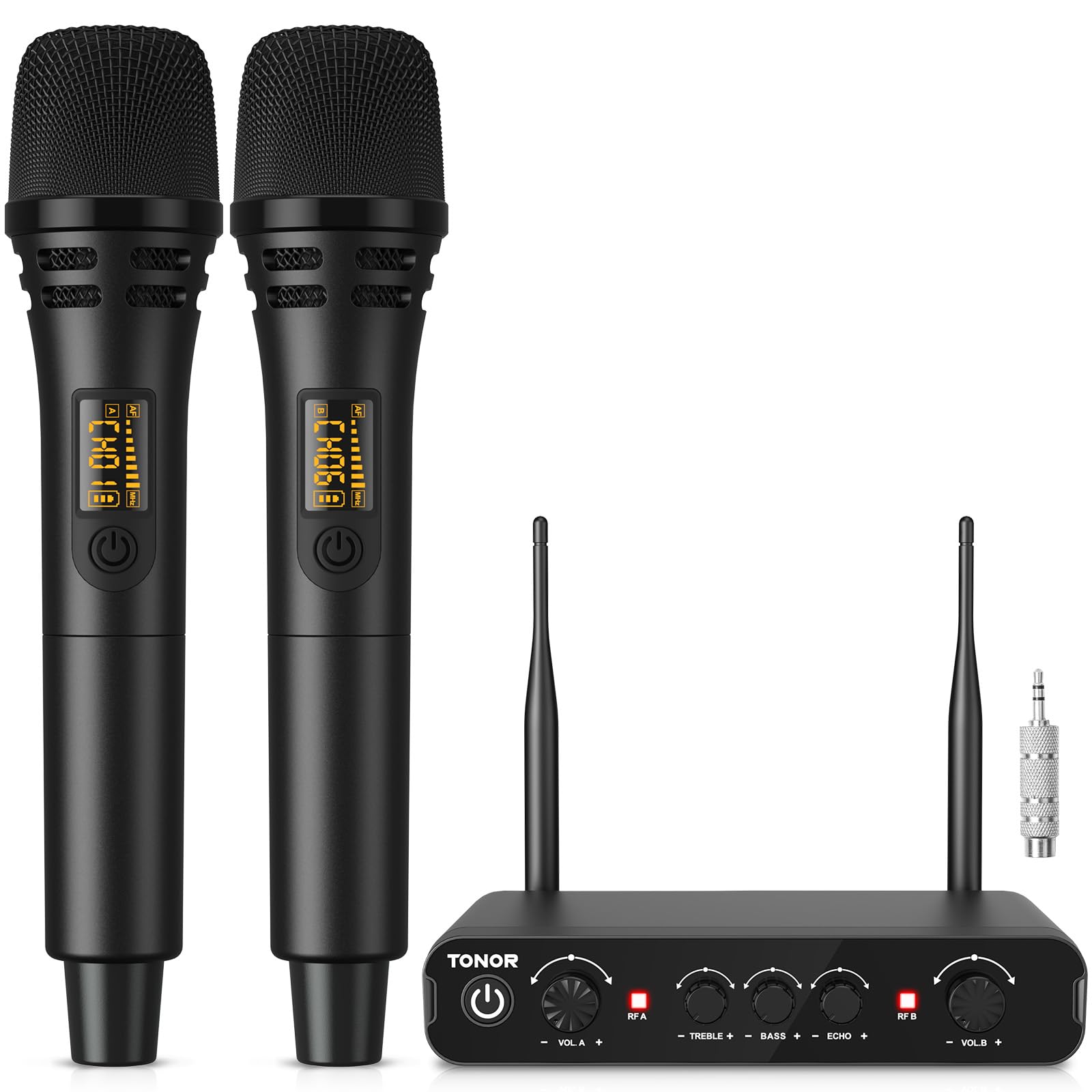 TONOR Dual Funkmikrofonen System kabellos, drahtloses Karaoke Mikrofon Set Wireless Microphone Handmikrofon dynamisch mit Empfänger, 60 m für Hochzeit Party Kirche Vortrag Bühne Reden TW350 Schwarz