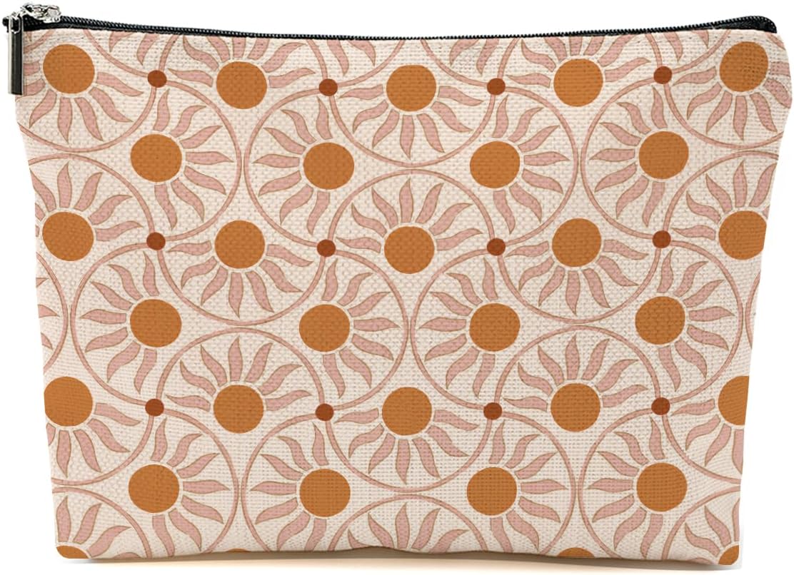 Boho Makeup Bag for Women Retro Sun Travel Toiletry Accessory Pouch