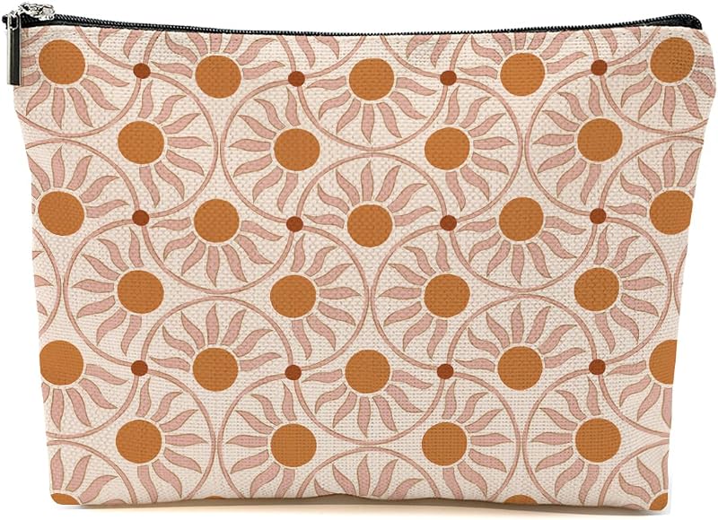 Necessaire de maquiagem Blue Leaves com zíper, estampa boho, multicolorida 1746