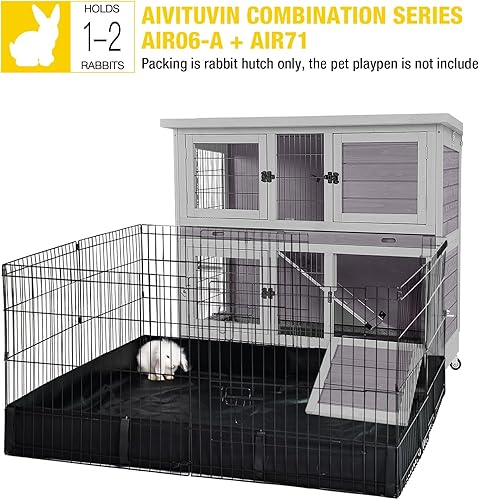 Miniatura 6 de Aivituvin Conejera plegable para conejos, se monta rápidamente la jaula de conejillo de indias de dos pisos con puerta trampa, movible, plegable