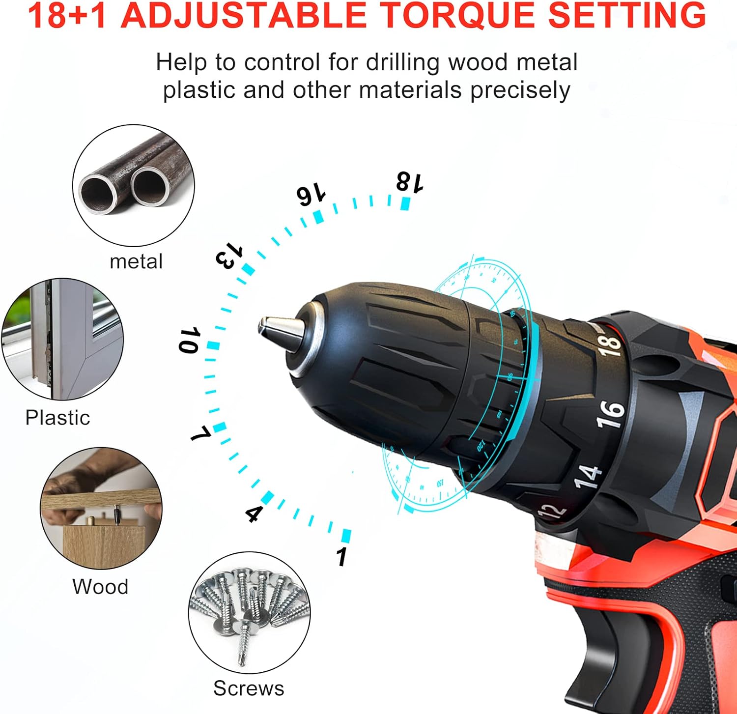 Cordless Drill 12v, 34pcs Drill Driver Set with 2 Batteries, Drill Set with 2 Variable Speed 3/8'' Keyless Chuck for Drilling Wood, Ceramics