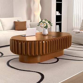 JHKZUDG Oval Coffee Table with Storage Brown Flat Round