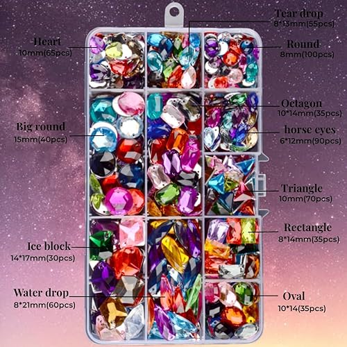 Miniatura 2 de 650 piezas de diamantes de imitación acrílicos grandes para coser, piedras de cristal, 2 agujeros, diamantes de imitación con parte trasera plana