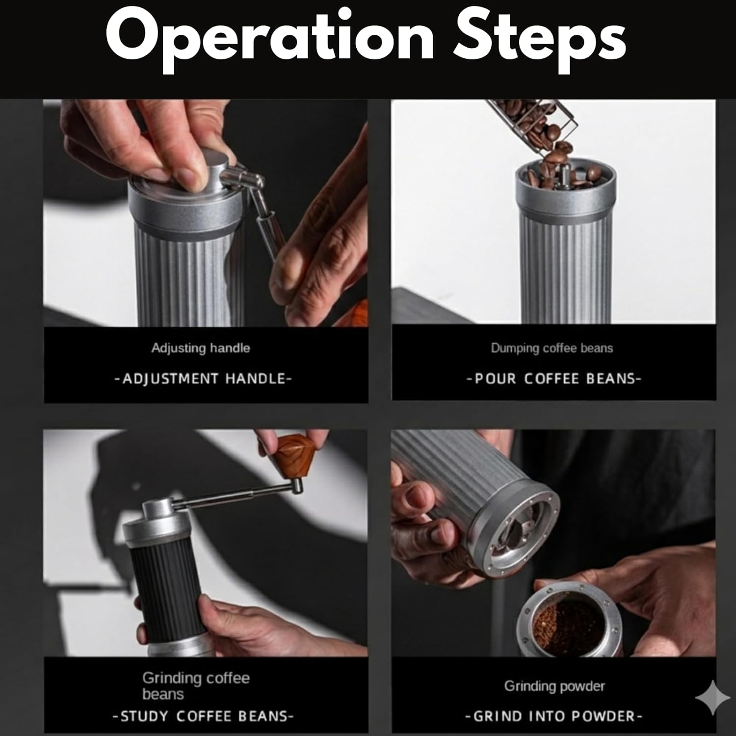 Manual Coffee Grinder – 7 Star Stainless Steel Burr, 36 Adjustable Grind Settings, Foldable Hand Crank, Portable Manual Espresso & Burr Coffee Grinder, Non-Slip Grip, 30g Capacity- Gray