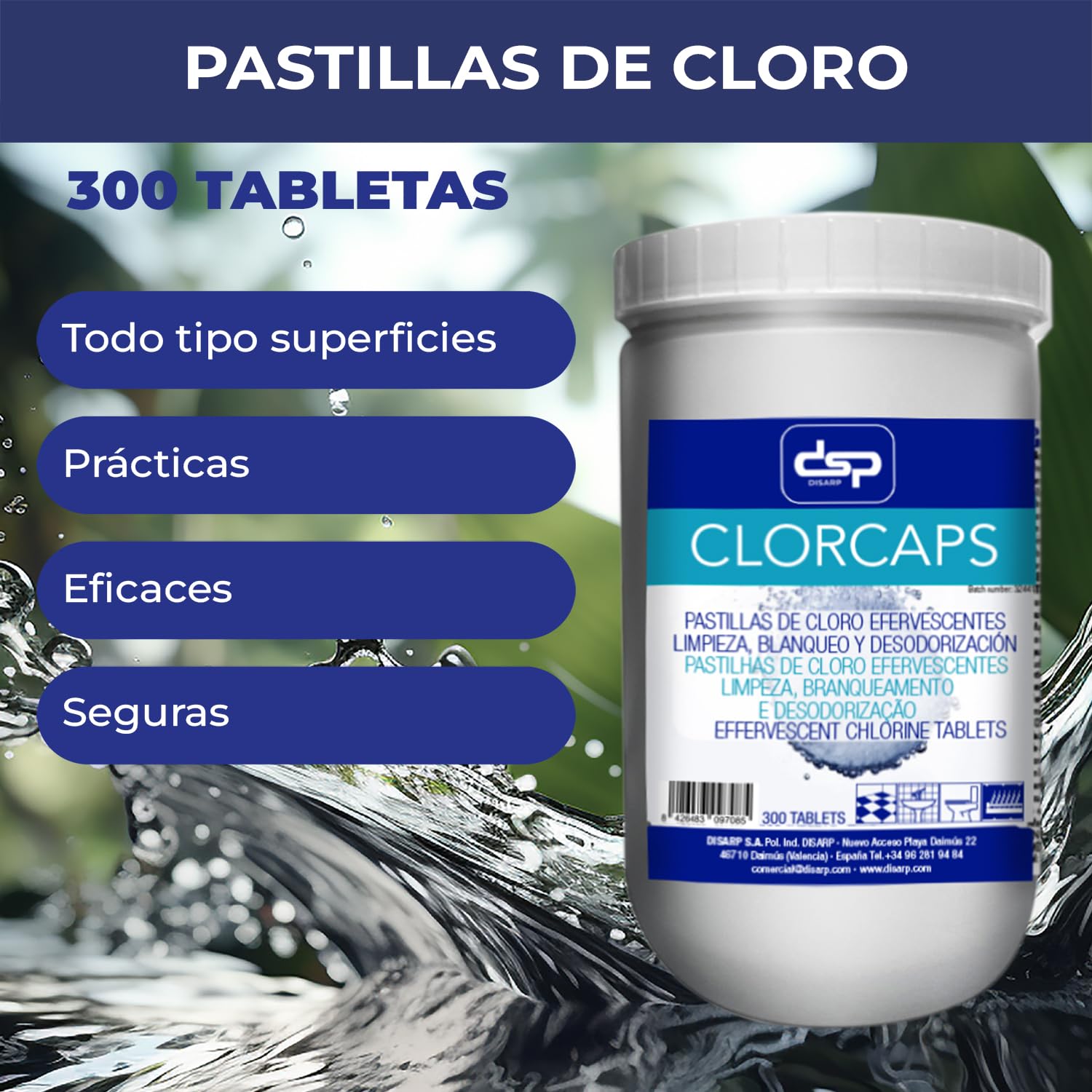 Lejía en pastillas. Clorcaps pack de 4 unidades 1200 pastillas limpiadoras efervescentes, blanqueadoras y eliminadora de olores. 4 kg.