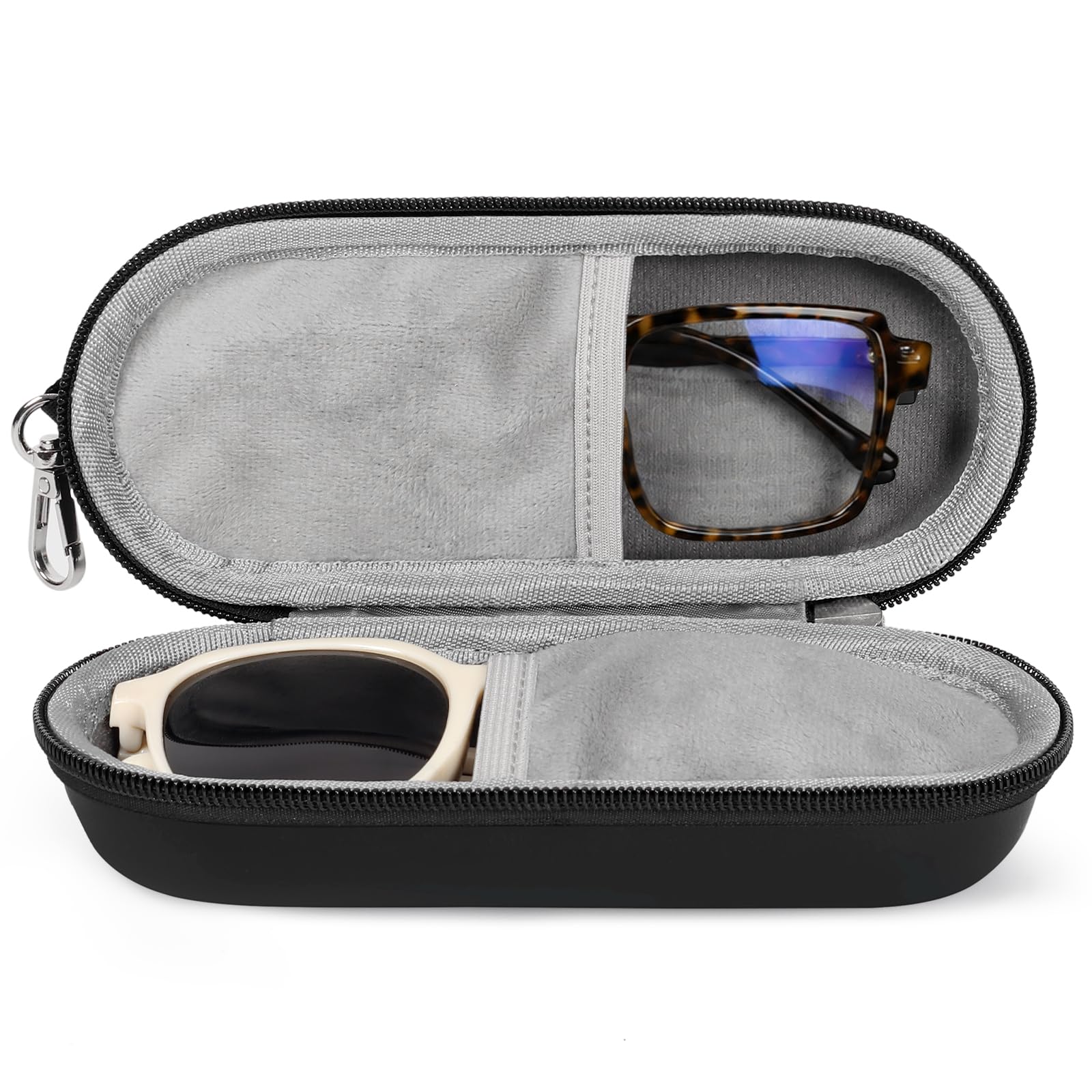 Double Eyeglasses Case, Dual Glasses Sunglasses Organizer with Zipper Closure, Eyewear Storage Box for Men Women Travel