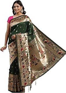 Pandadi Saree Women's Paithani Paithani Silk Saree With Blouse Piece (371PS11_Green)