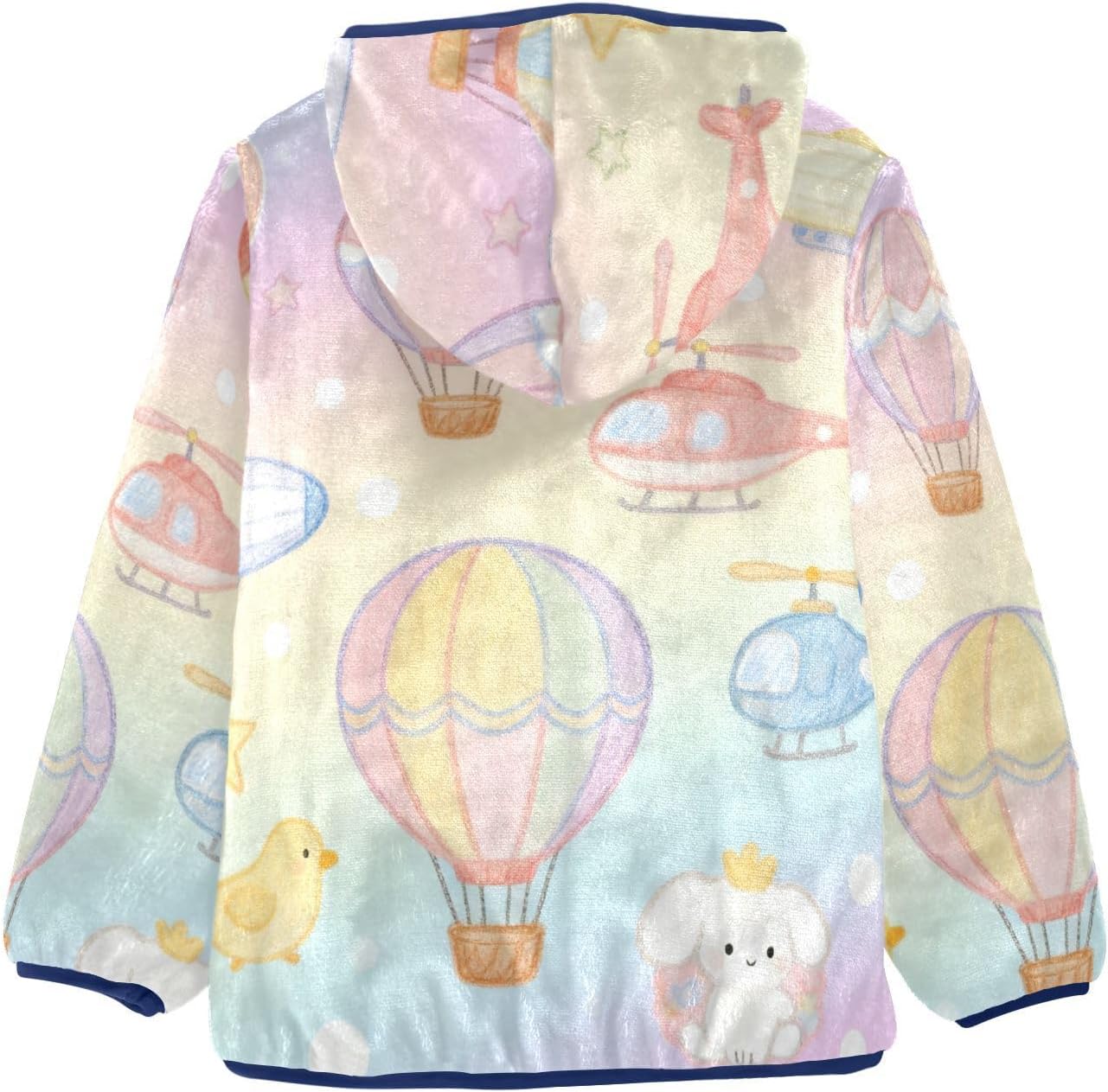 Cartoon Cute Balloon Plane Animals Toddler Jackets Outerwear Jackets Navy Blue Baby Boy Hooded Fleece Jacket