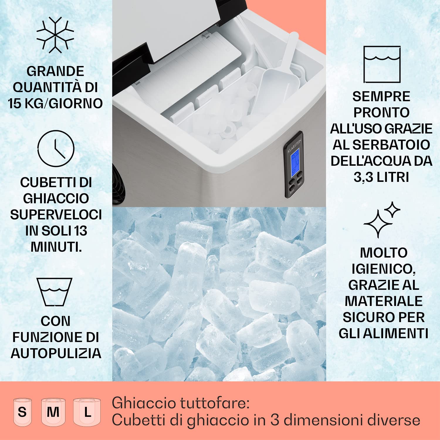 Macchina Ghiaccio Salco Coca Cola - Ice Maker Retrò Da 10kg/giorno Con 2 Dimensioni Cubetti - Foto 5