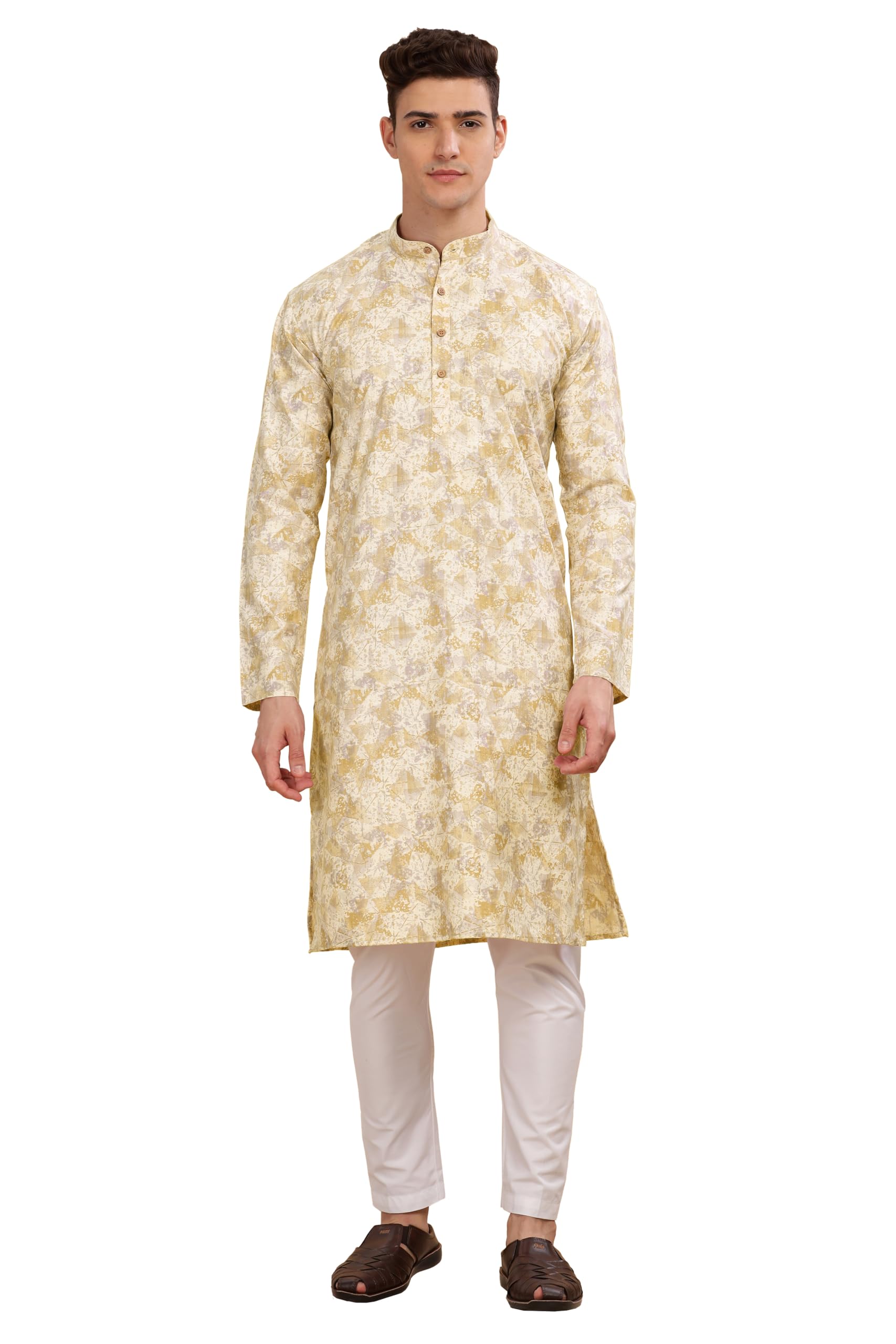 Be Active Men's Cotton Regular Kurta (C-399-4_Yellow-1