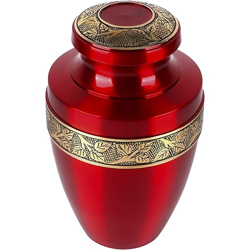 Urns for Human Ashes Adult Female and Male 200+ Cubic Inches, Decorative Burial Urn, Funeral Cremation Urns for Women and Men, Handcrafted Urn for Ashes Adult, 11" Gold Red- ALPHA Living HOME