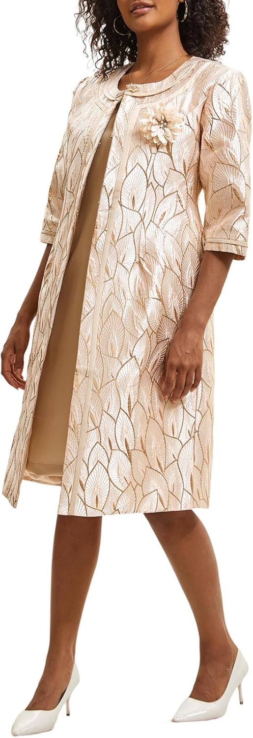 Women's Formal Church Dress Suit with Embossed Embroidery Long Jacket Church Set for Special Occasions or Wedding Parties - Image 2