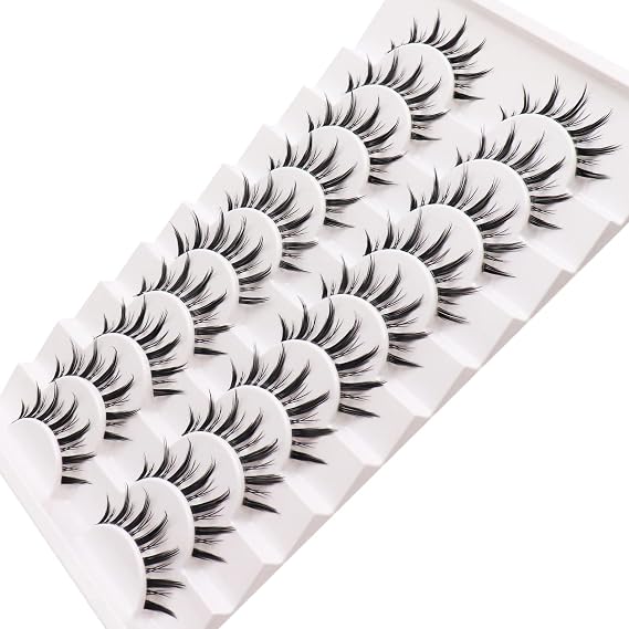 Losha Lashes Wispy Manga Lashes Natural Look 10 Pairs Anime Fake Eye Lashes Pack Soft False Eyelashes