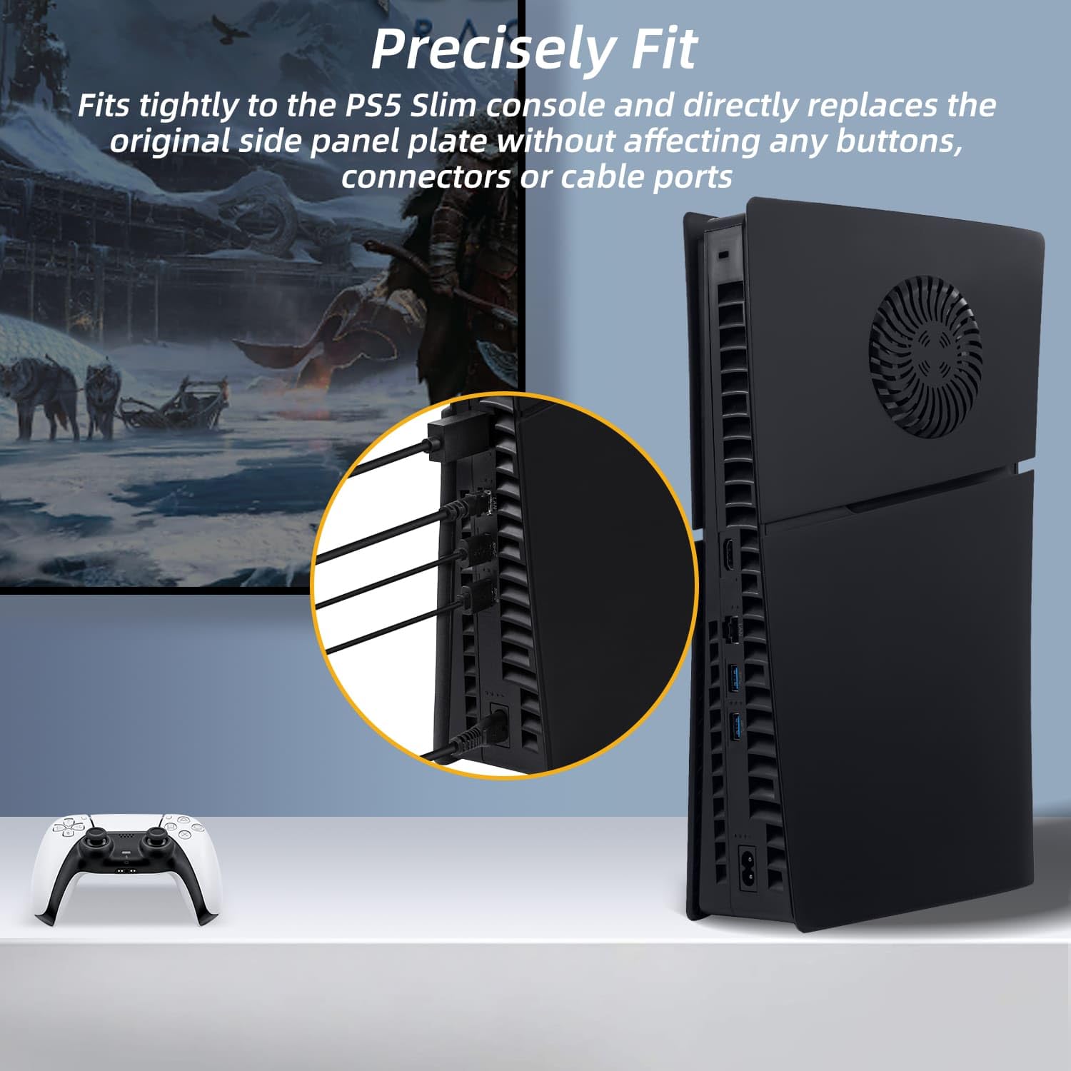 Mcbazel PS5 wąska płyta czołowa, twarda płyta boczna, ochronna osłona zastępcza z akcesoriami do Playstation 5 Slim Disc Edition - czarna