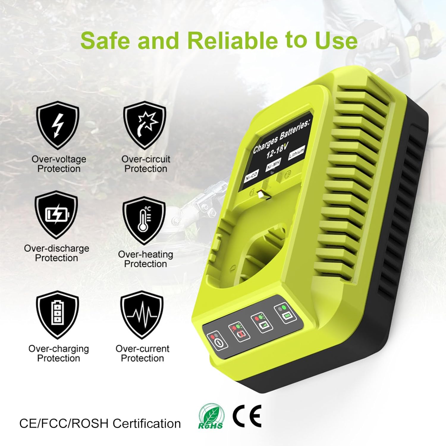 P117 18V Rapid Charger Replacement for Ryobi 18v Battery Charger Compatible with Ryobi 12V-18V Battery One Plus Lithium-Ion/NiCad/NiMh Battery P100 P102 P103 P105 P107 P108 P190 P191 PBP002 PBP005