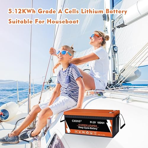 Miniatura 7 de CHINS Batería de litio para carrito de golf de 48 V 100 Ah, batería Bluetooth LiFePO4, BMS de 200 A, corriente máxima de 1000 A, incluye cargador de