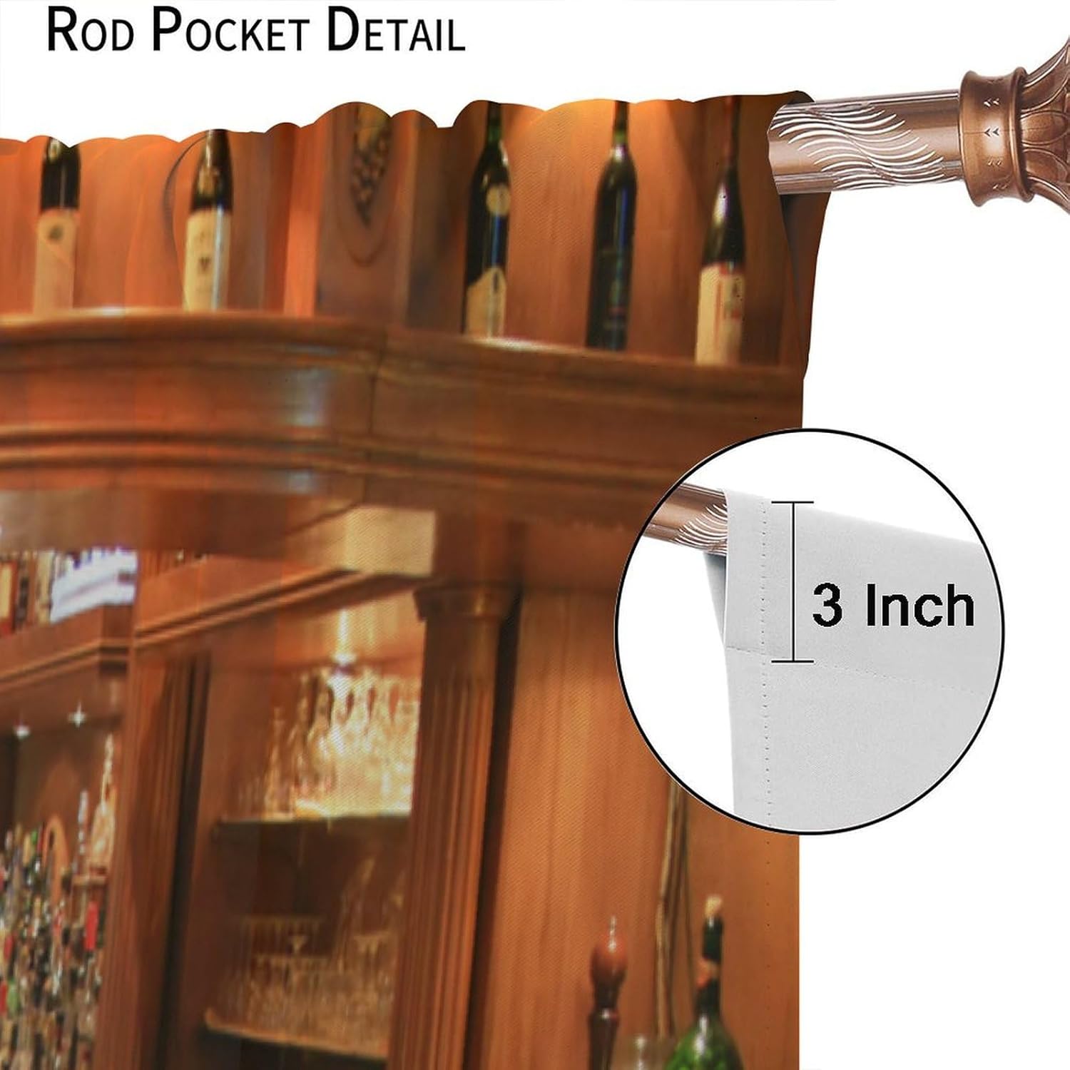 Bar Window Curtain,Rustic Wine Bottle Cabinet Morden Blackout Curtains Cloth Farbic for Cafe Living Room Dining Room Kitchen Bedroom Office Drapes Home Decor, 42x45 in