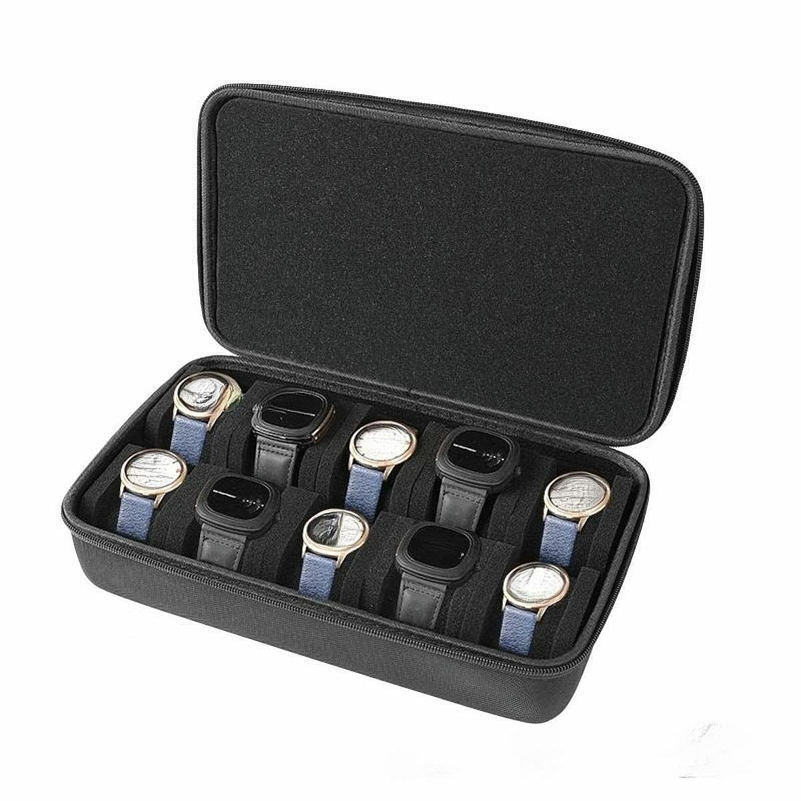Boîte de rangement de montres et de voyage pour 10 montres, boîte de présentation portable avec coussins en éponge, convient aux montres numériques et intelligentes