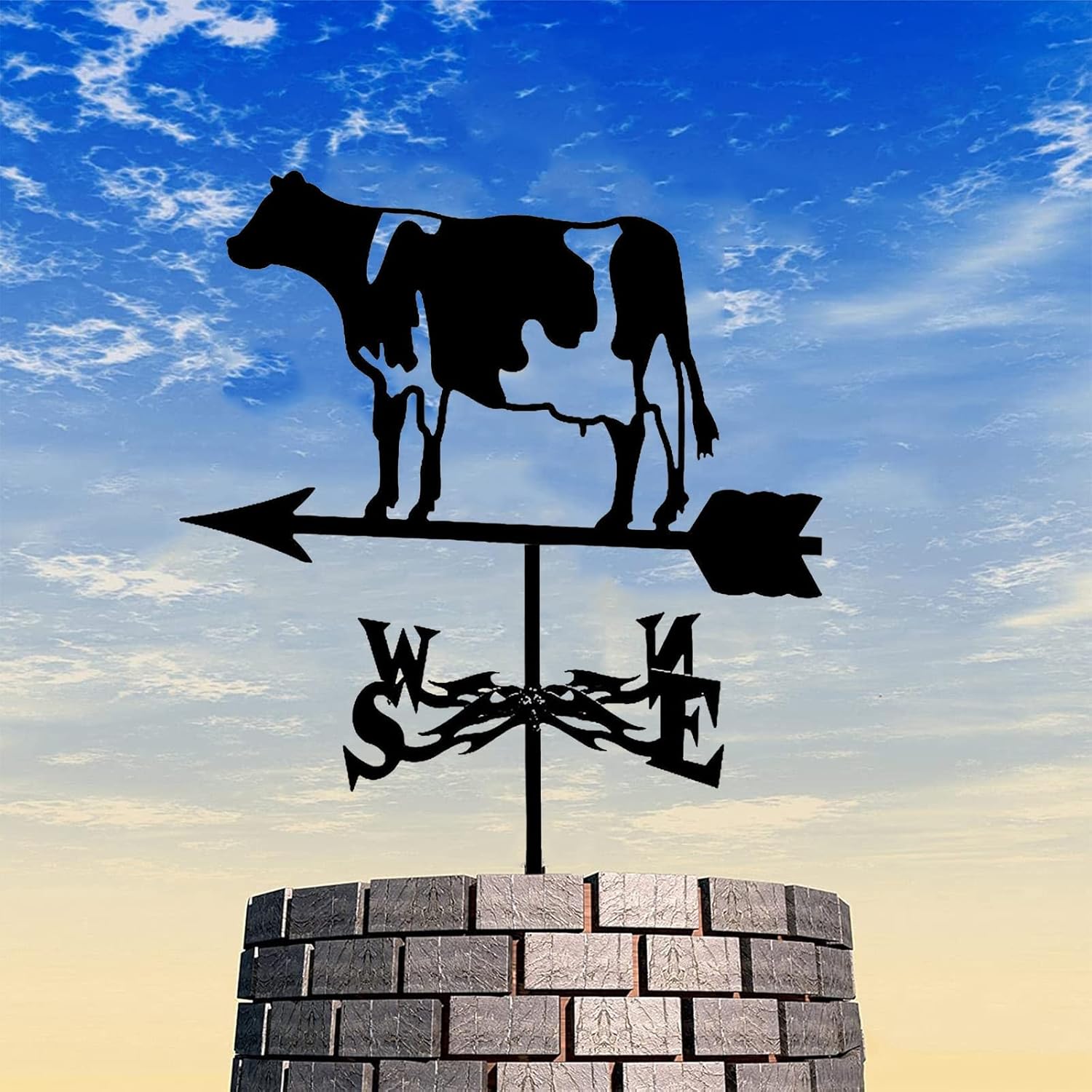 Weathercock Cows Ornament Weathervane for Roof Mount Outdoor Farm Scene Garden Stake Weather Vane Wind Direction Indicator with Anti-Rust Coating