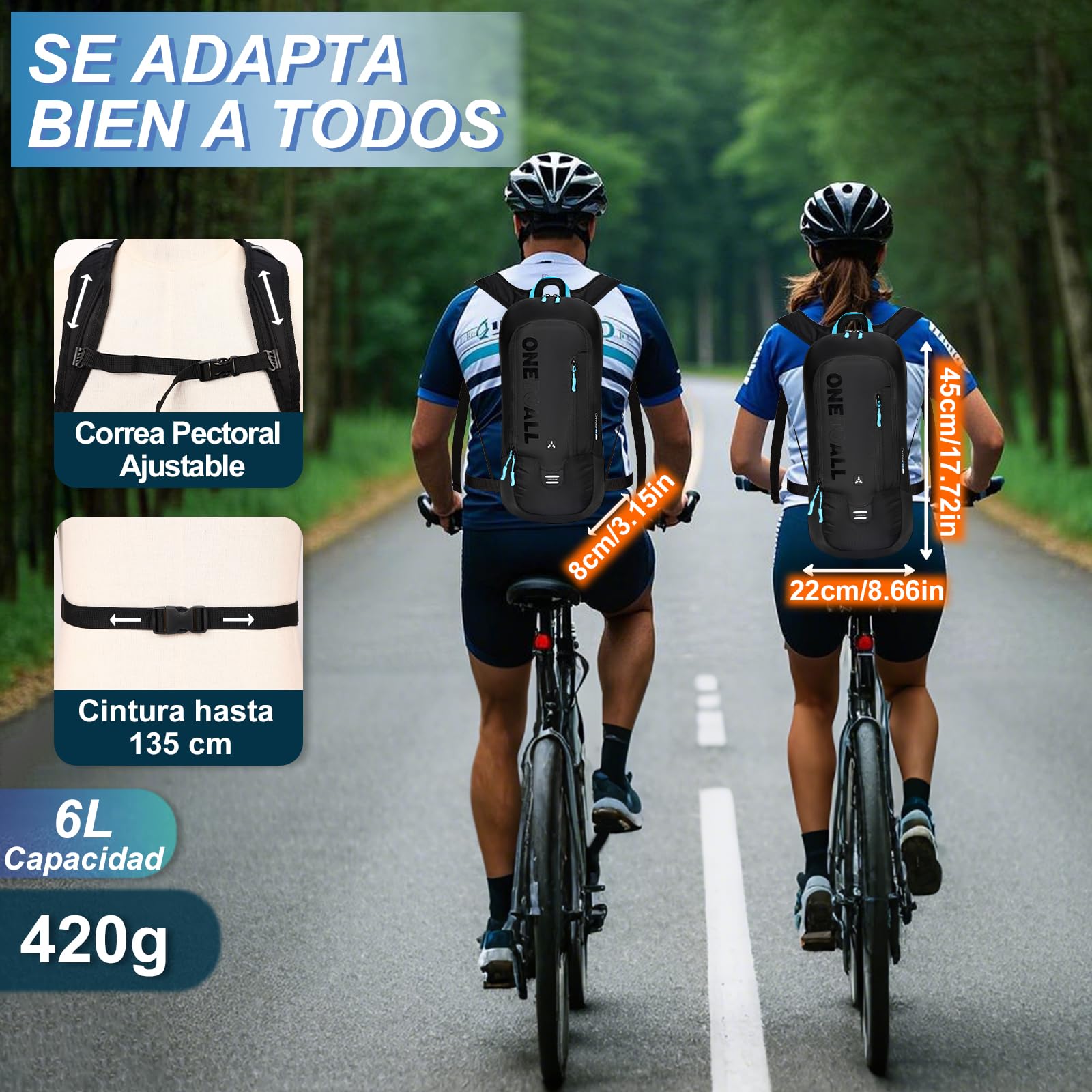 LOCAL LION Mochila Ciclismo 6L, Mochila MTB Ligera, Mochila Bicicleta Montaña Pequeña con Funda Impermeable para MTB|Bici|Enduro|Running|Moto|Ski|Esqui para Hombre y Mujer
