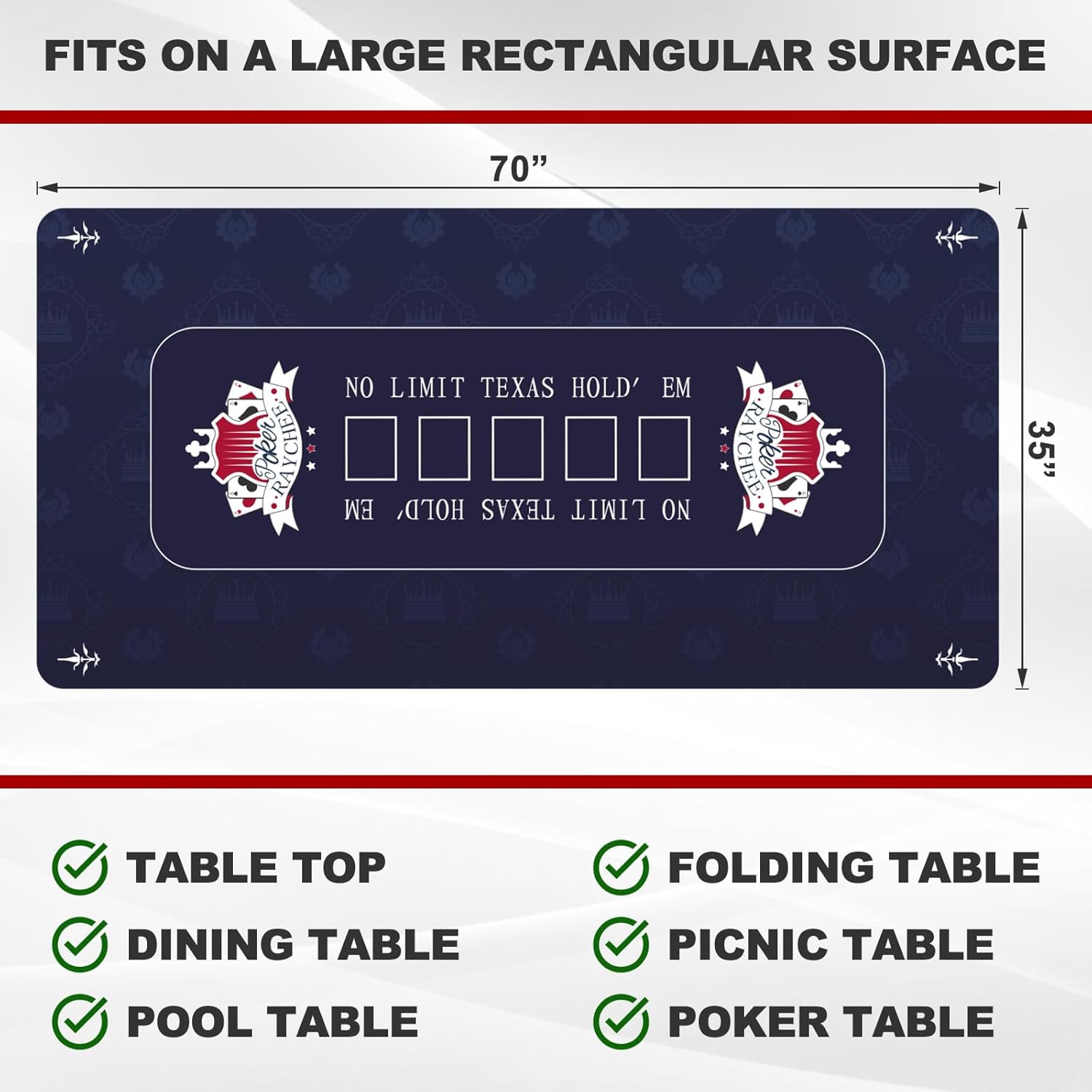 Poker Mat Poker Table Top, Portable Texas Hold'em Poker Table Topper, Foldable Poker Table Tops w/Storage Cylinder, Non-Slip Rubber for Card Games, Blackjack