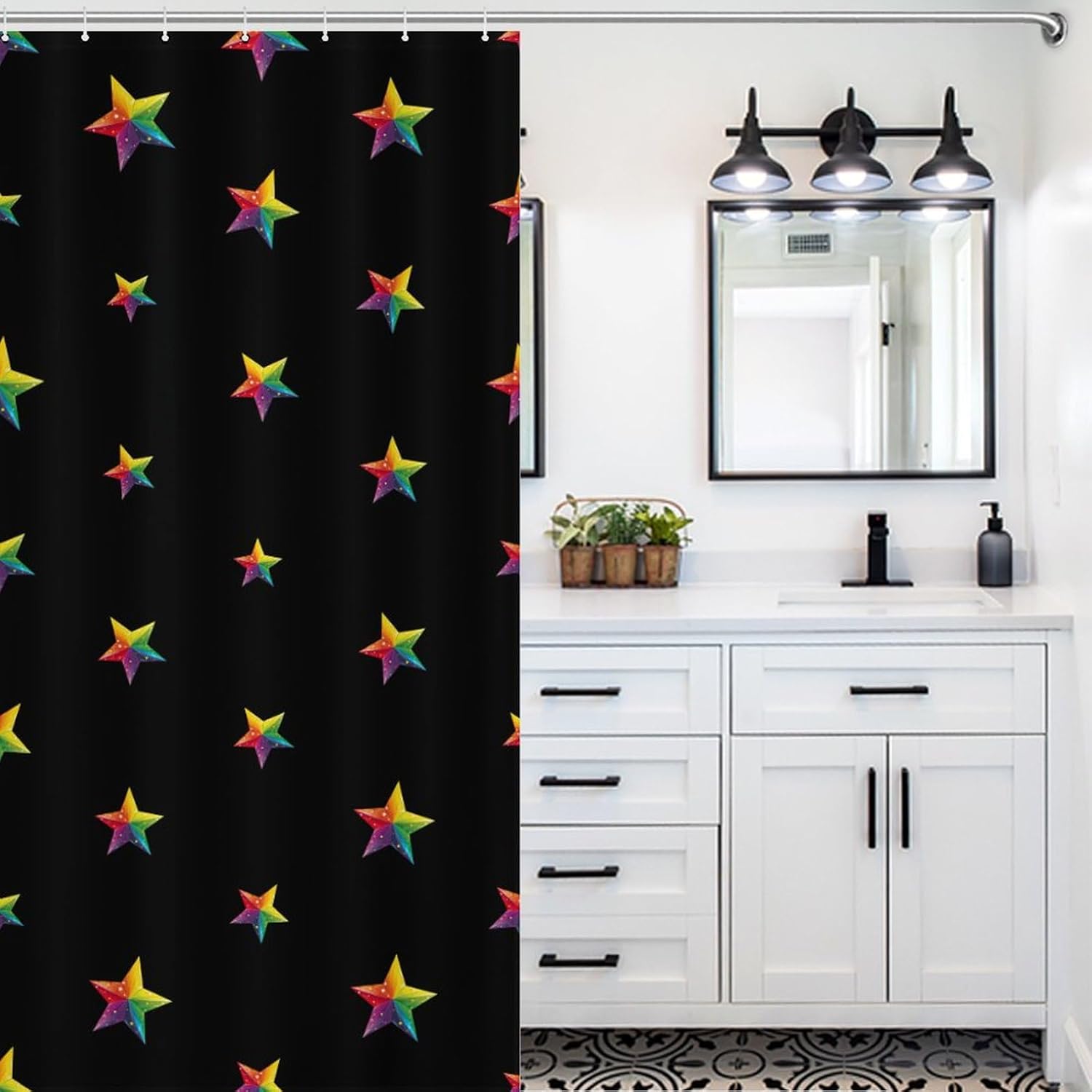Rainbow Star Funny Shower Curtains Washable Bath Curtain Liner with Hooks for Bathroom Bath Tubs