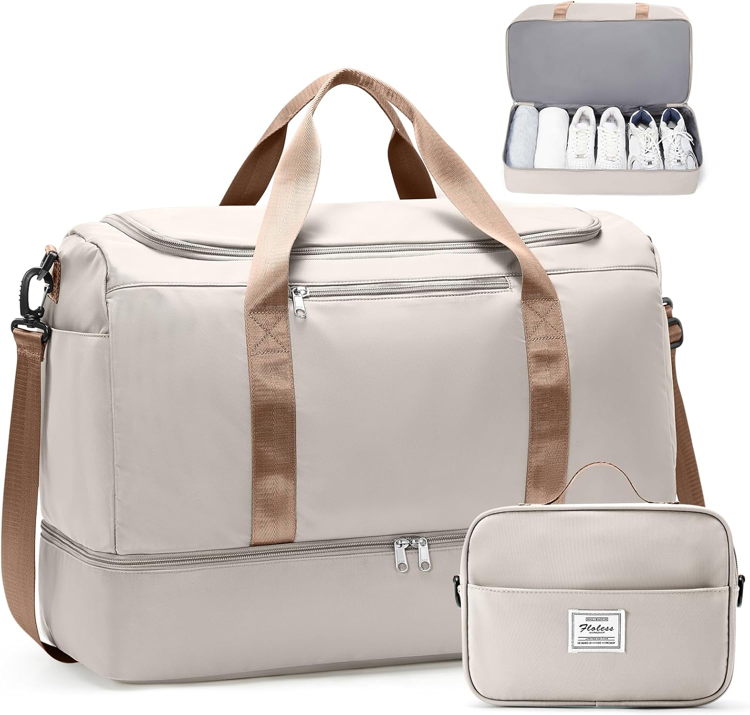 Extra Large Travel Duffle Bag with Shoe Compartment & Toiletry Bag, XL Weekender Bags for Women, Carry On Overnight Bags for Gym Sports, Water-Resistant Hospital Bag for Labor and Delivery