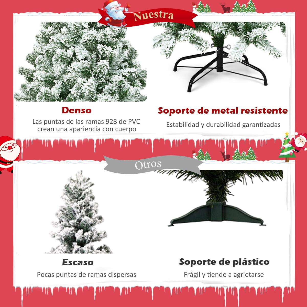 COSTWAY Árbol de Navidad Artificial 180 cm, Arbol de Navidad Nevado con Nieve, Agujas de PVC de 928 Ramas, Arvore de Natal con Soporte de Metal para Hogar Oficina Fiesta