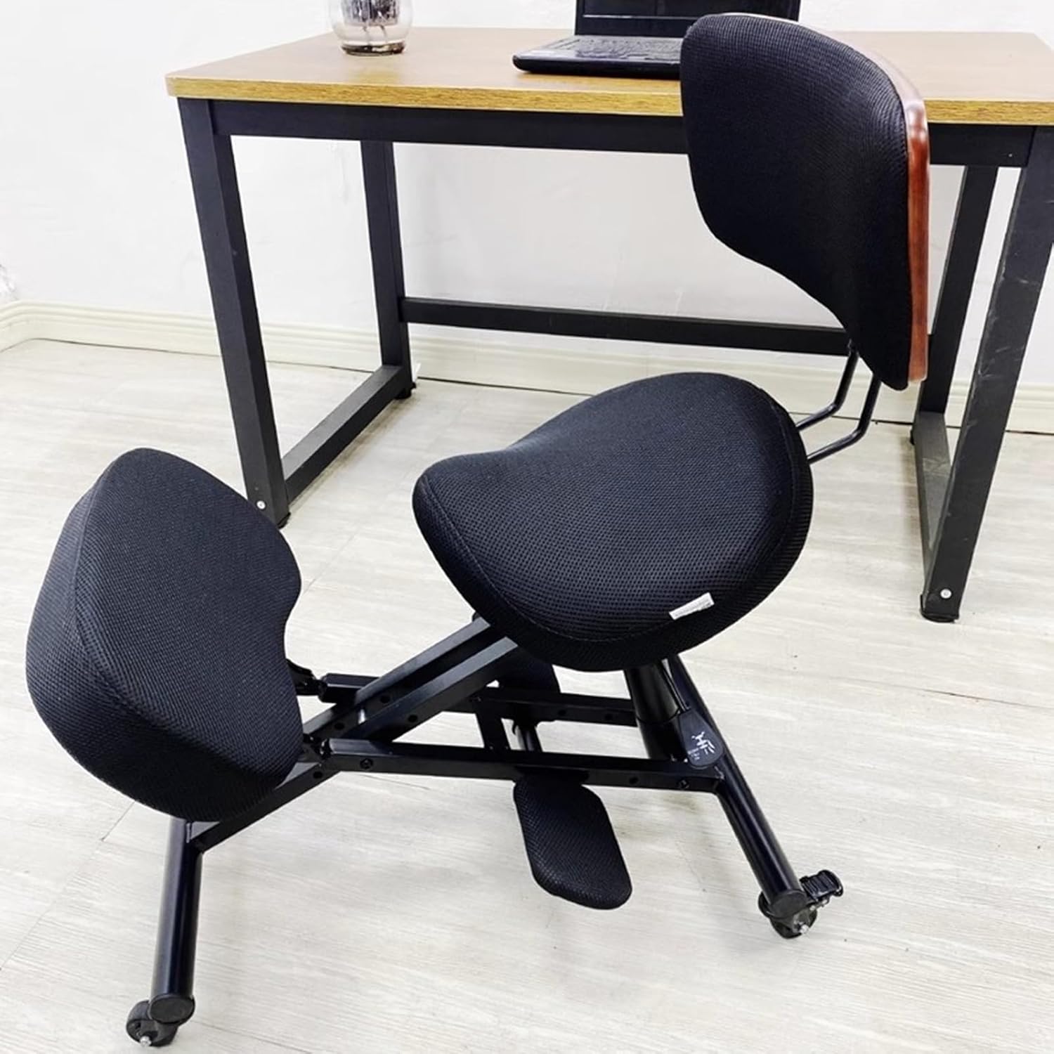Saddle Chair Ergonomic Office Saddle Kneeling Chair with Mesh Pad, Black Lab Rolling Angled Chair Steel Frame, Home/Shop/Classroom Adjustable Stool