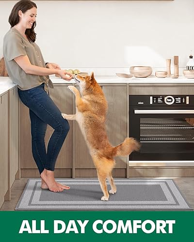 Miniatura 7 de LUMI Juego de 2 alfombras de cocina, antideslizantes, antiarañazos, cómodas de pie, antifatiga, lavables, ecológicas, versátiles para cocina y más,