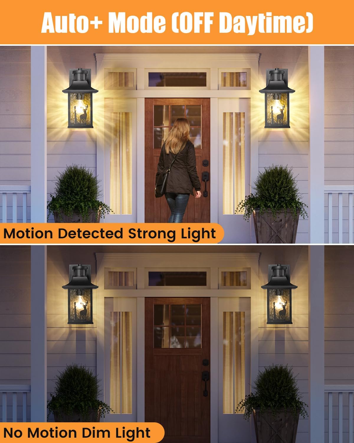 Motion Sensor Outdoor Wall Light Dusk to Dawn Porch Light Wall Mount Outdoor Light Fixture, Lantern Outdoor Wall Sconce Exterior Light for House Garage Entryway, Anti-Rust 100% Aluminum ETL Listed