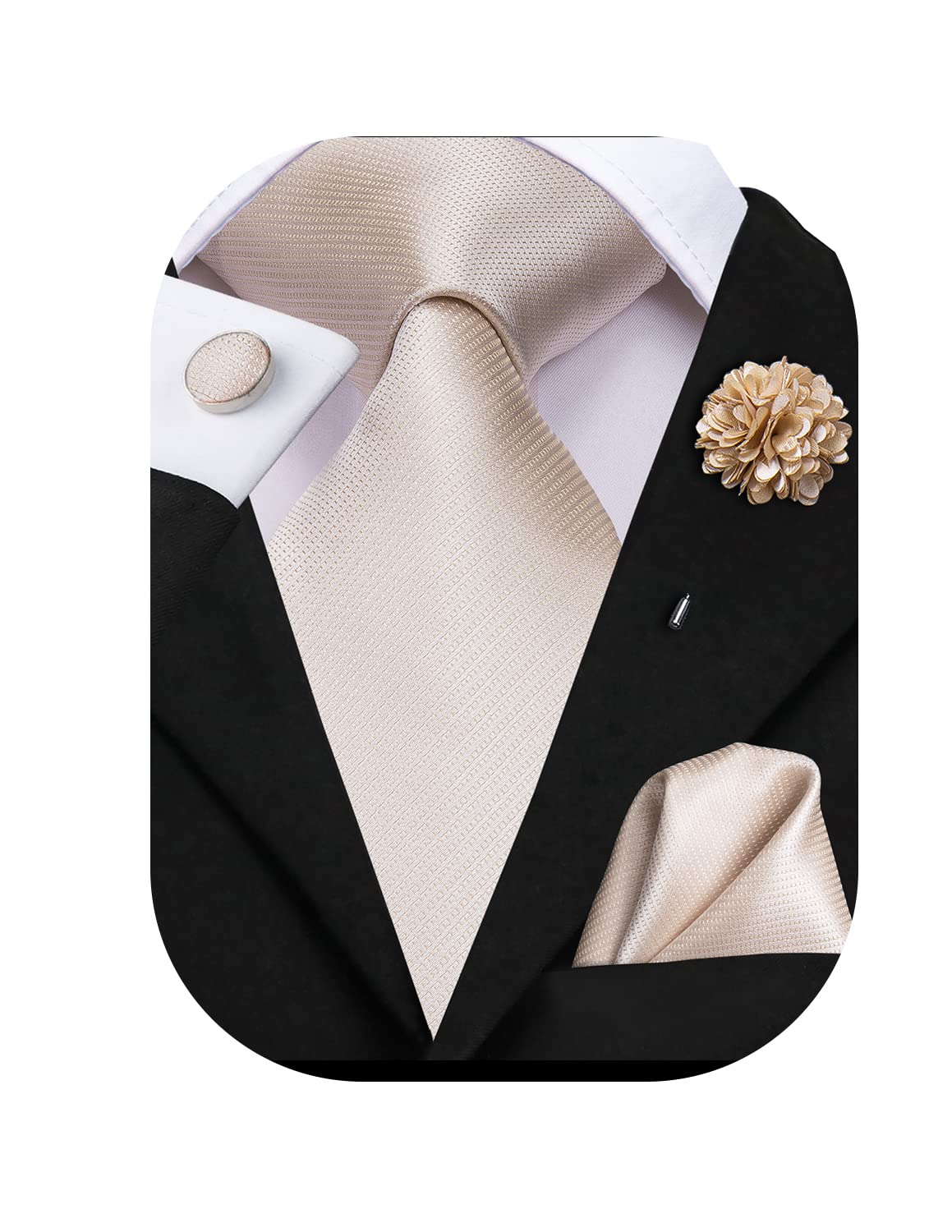 Hi-Tie Classic Mens Tie Flower Lapel Pin Set Silk Woven Necktie Pocket Square Cufflinks Red Pink Gold Blue Wedding Tie