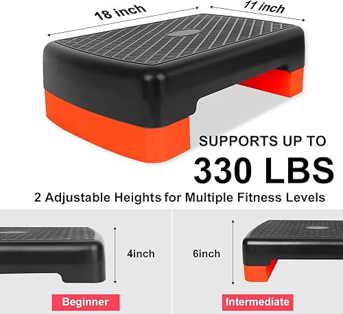 Miniatura 2 de Entrenador de plataforma aeróbica de entrenamiento de ejercicio, escalón aeróbico de 18 pulgadas con elevadores de altura ajustable de 4 a 6 pulgadas