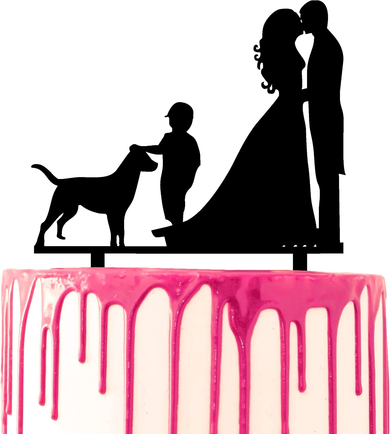 CARISPIBET Cake Topper silhouette of couple kissing with one son and one dog by their side cake decorative acylic topper