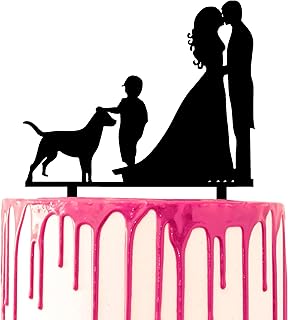 CARISPIBET Tortenaufsatz, Silhouette eines Paares, das sich mit einem Sohn und einem Hund an der Seite küsst, dekorative Acylic-Aufsatz